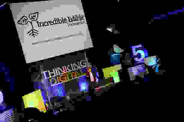 A photo of someone speaking at the Thinking Digital conference